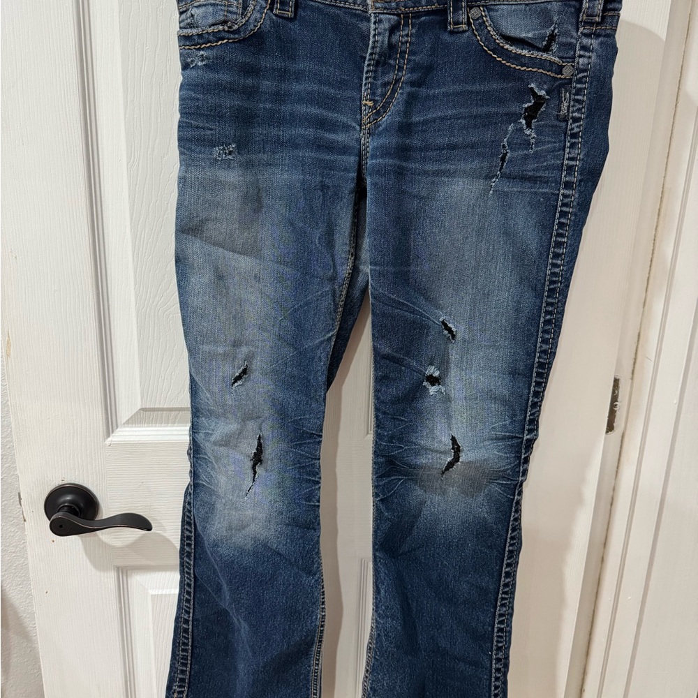 Silver Jeans Frances 18” Bootcut Jeans‎ W32 L31 Distressed Stretch Denim